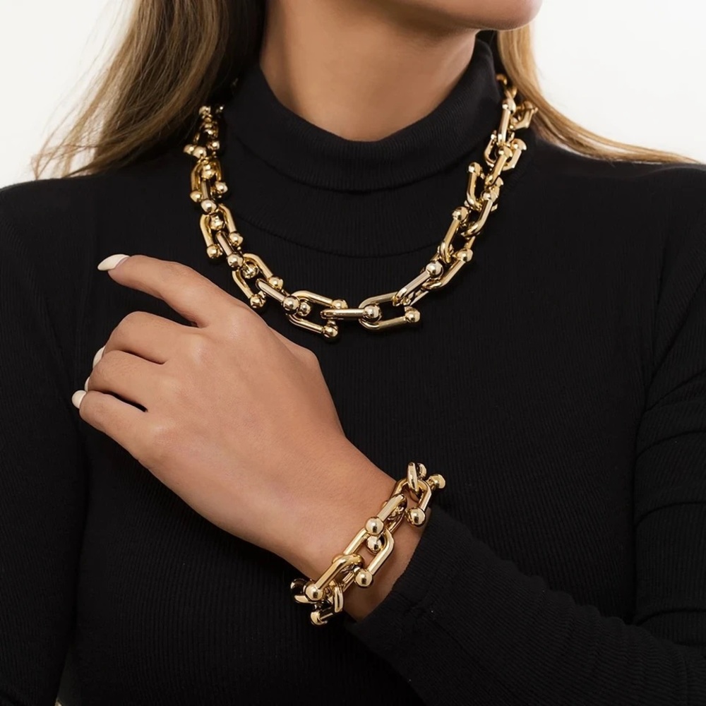 Chunky Hardware Fashion Necklace & Bracelet